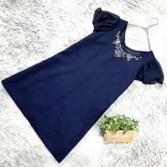 良品❗️【one way】衿元ビジュ飾りシアースリーブチェック (F) 紺色