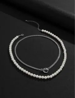 新品 パールネックレス ダブル メンズ テニスチェーン 2連 韓国 アメカジ