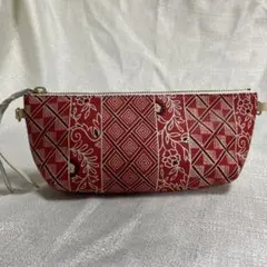 未使用品　本革ポーチ　クラッチバッグ　和柄　レトロ　手作り　1点もの　日本製