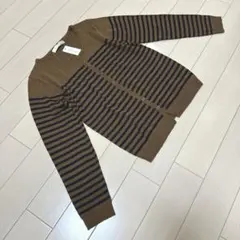 新品★未使用タグ付き★ブラウン ボーダー 長袖ニット　カーディガンM★カットソー