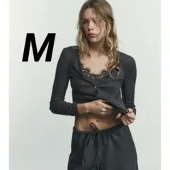 ZARA コンビネーションレーストップジャケット M カーボン 完売品