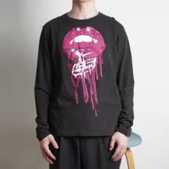 55DSL リップ グラフィックプリント長袖Tシャツ ブラック/FZ111