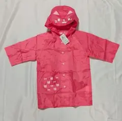 新品 90cm ネコ レインコート キッズ 女の子 ピンク フード付 雨具 通園
