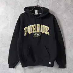 ラッセル カレッジロゴ 刺繍 スウェットパーカー 黒 M パデュー大学 古着