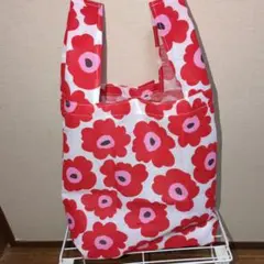 コンビニ袋風　エコバッグ　北欧　フラワー