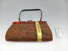 大島紬　がま口　シルク　ハンドバッグ　鏡付き　和装　着物