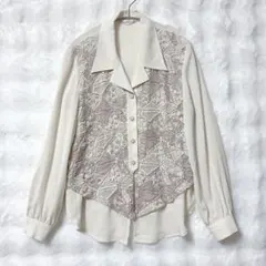 【POLA amian】レース ブラウス ベージュ F リネン麻 日本製 レトロのサムネイル