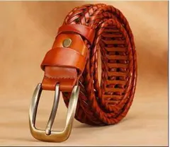 メンズベルトブラウン編み込みメッシュ紳士ビジネスカジュアル茶色２