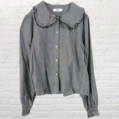 ウィゴー 長袖 ビックカラー ブラウス 千鳥格子 綿100% シャツ パイピング