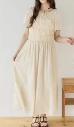 美品】OLUN バルーンスリーブタックワンピース きりまる イエロー S