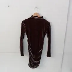 1.29◎M822P◎ヴィンテージ◎ベロアワン膝丈ピース◎茶系ラメ