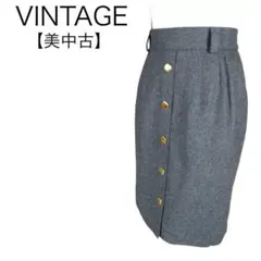 美品★ビンテージ　金ボタンウールスカート　昭和レトロ　一点物　L相当　レア物　毛