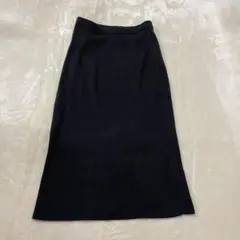 ユニクロ ブラック リブ編み ブラック タイト ロングスカート ニット