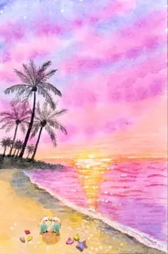 momorin原画 水彩画 南国の海と小鳥さん 値段は※900円です momorin様専用原画 水彩画 南国の海と小鳥さん 値段は※900円です