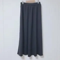 GU フレアスカート 膝下丈　ロングスカート　ゴムウエスト　ダークネイビー　L