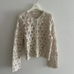 ZARA レース編みベージュ長袖カーディガン