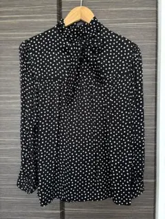 ZARA バックリボン長袖ドット柄ブラウス XS ブラック