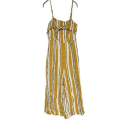 早い者勝ち マスタード ストライプ リボン付きオールインワン 【Free】 春夏