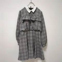 アンクルージュ(M)襟付きワンピース＊ひざ丈＊長袖＊チェック柄＊フェミニン