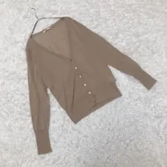 LOWRYS FARM☆薄手　ニットカーディガン　リブ　タイト　春夏　茶　M