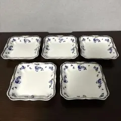 상태좋음 ヒューゴバレンティノ 角皿 花柄 ブルー 5客