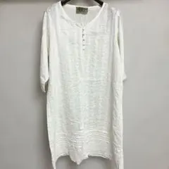 インド綿100%！GA-ON ホワイト ワンピース　チュニック 刺繍 五分袖