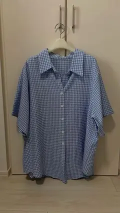 SHEIN ギンガムチェック 半袖シャツ ブルー