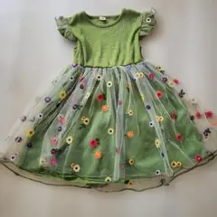 グリーン 花柄刺繍 ドレス 110