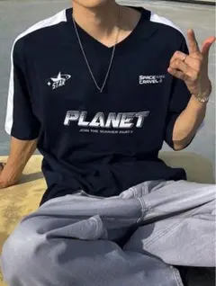メンズカジュアル カットソー レタープリント 半袖Tシャツ 夏秋服