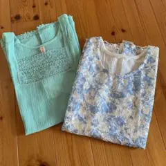 ［値下げ］インド綿&花柄レースタンクトップ　2枚セット　夏服　ノースリーブ