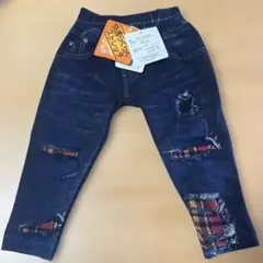 ダメージ加工風 ダークブルーデニム風パンツ