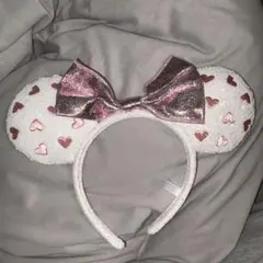 ミニー耳カチューシャ ハート模様　ピンク