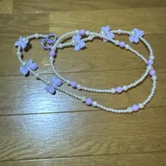 ピンク蝶モチーフストラップ