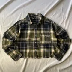 00s チェック柄 ネルシャツ フランネル グランジ レーヨン 短丈 Y2K
