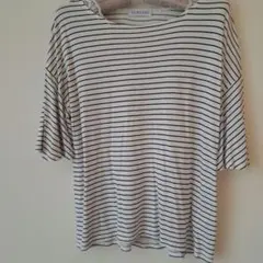 CLOSSHI ボーダー 半袖Tシャツ レースネック Lのサムネイル