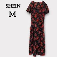 SHEIN 【M】 花柄 フレアスリーブ ロングワンピース ドレス シーイン