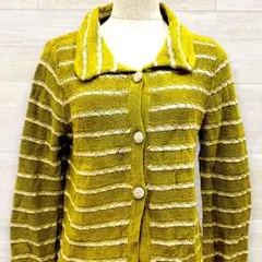 ホコモモラ 襟付きニットカーディガン マスタード ボーダーサイズ40　【154】