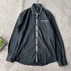 美品(M)長袖シャツ　綿100% コットン　黒　ブラック　ボタンダウン　ドット柄のサムネイル