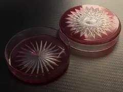 江戸切子 廣田硝子 シャーレ 切匣 蜘蛛の巣文様 赤