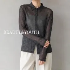 BEAUTY&YOUTH 楊柳 シャツカーディガン トップス ブラック 麻混のサムネイル