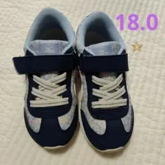 ミキハウス✕ミズノ スニーカー 花柄 18.0 ネイビー