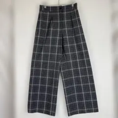 【PLST】未使用品に近いグレー系チェック ワイドパンツ　サイズM