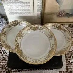レア　オールドノリタケ　金彩　ハンドペイント　デザート皿　3枚セット　食器