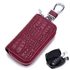 スマートキーケース 本革 鍵入れ 車 コンパクト　キーホルダー レッド