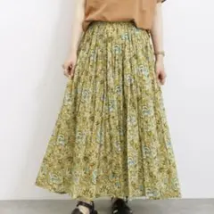 タグ付未使用 Samansa Mos2 blue 花柄ボイルギャザースカート