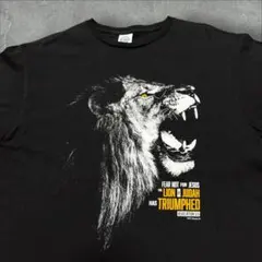 アニマル ライオン 聖書 キリスト アート メッセージ 黒 L tシャツ 短丈