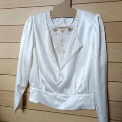 アイボリー 刺繍 長袖 ブラウス ビーズ レース フォーマル ジャケット