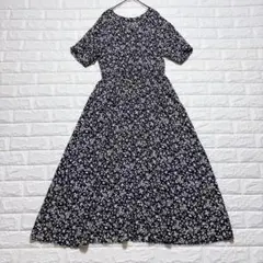 グローバルワーク　花柄半袖ワンピース【M】Vネック　ウエストゴム　ストレッチ有