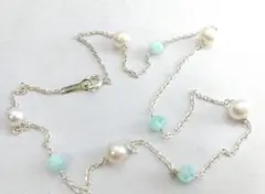 シルバー925ネックレス淡水パール6㎜　天然石　約4㎜　42.5cmお買い得