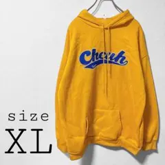ノーブランド【L】スウェットパーカー イエロー系 フロントロゴ ポケット